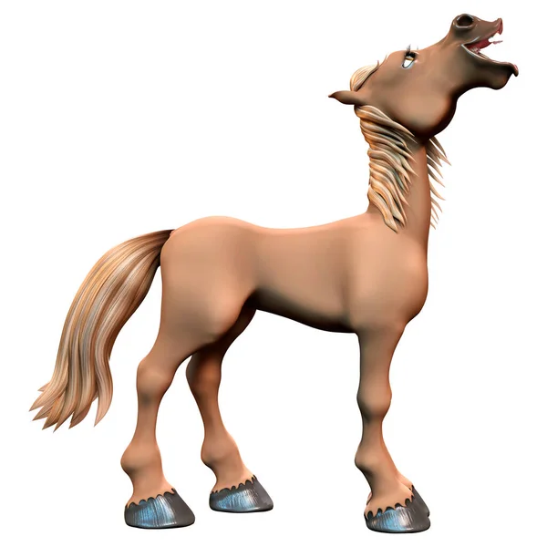 Vykreslení Hnědého Kresleného Koně Izolovaného Bílém Pozadí — Stock fotografie