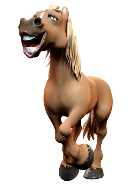 Rendering Brown Cartoon Horse Isolated White Background — Stock Photo, Image
