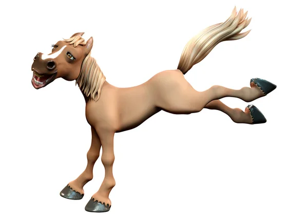Rendering Brown Cartoon Horse Isolated White Background — Stock Photo, Image
