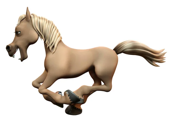 Візуалізація Коричневого Мультяшного Коня Ізольовано Білому Тлі — стокове фото