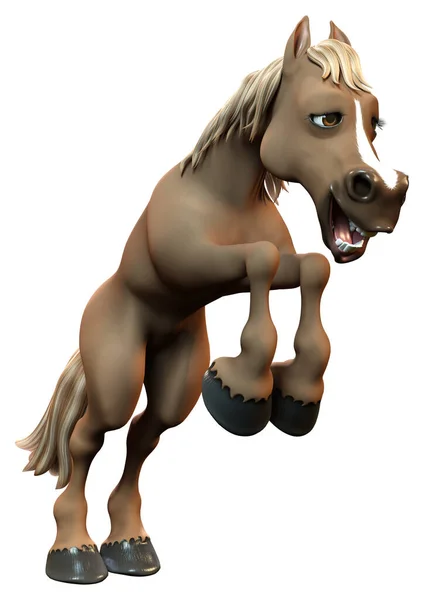 3D rendering of a brown cartoon horse isolated on white background