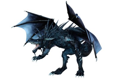 Beyaz arka planda izole edilmiş bir fantezi ejderhanın 3 boyutlu canlandırması