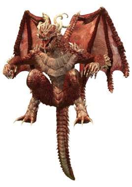 Beyaz arka planda izole edilmiş bir fantezi ejderhanın 3 boyutlu canlandırması