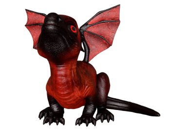 Beyaz arka planda izole edilmiş bir fantezi ejderhanın 3 boyutlu canlandırması