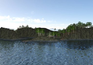 Tarih öncesi güzel bir yaz manzarasının 3 boyutlu yansıması