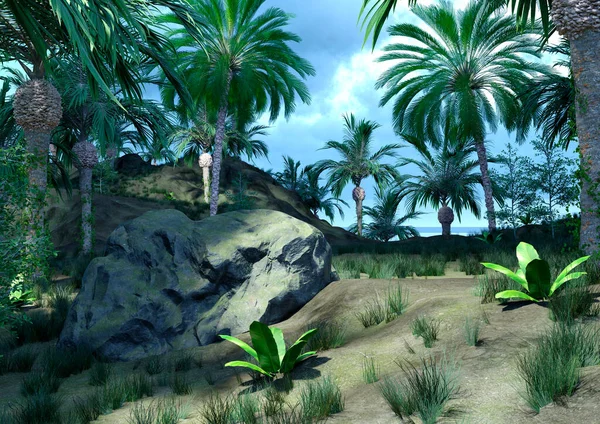 3D rendering of a beautiful summer prehistoric landscape