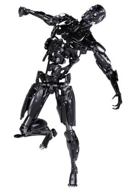 Beyaz arkaplanda izole edilmiş bir erkek robotun 3B görüntülemesi
