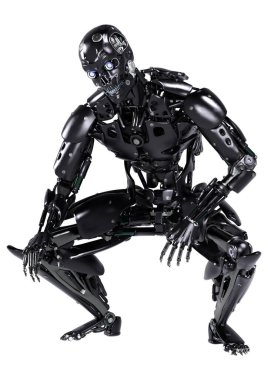 Beyaz arkaplanda izole edilmiş bir erkek robotun 3B görüntülemesi