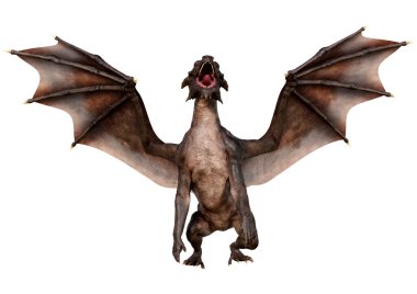 Beyaz arka planda izole edilmiş bir fantezi ejderhanın 3 boyutlu canlandırması