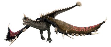 Beyaz arka planda izole edilmiş bir fantezi ejderhanın 3 boyutlu canlandırması