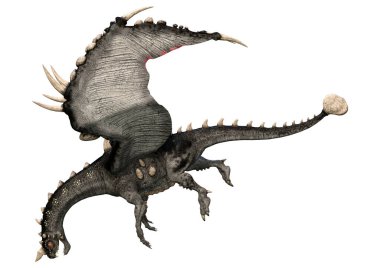 Beyaz arka planda izole edilmiş bir fantezi ejderhanın 3 boyutlu canlandırması