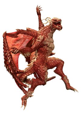 Beyaz arka planda izole edilmiş bir fantezi ejderhanın 3 boyutlu canlandırması