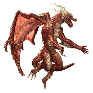 Beyaz arka planda izole edilmiş bir fantezi ejderhanın 3 boyutlu canlandırması