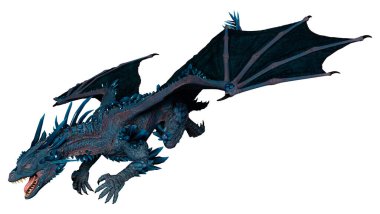 Beyaz arka planda izole edilmiş bir fantezi ejderhanın 3 boyutlu canlandırması