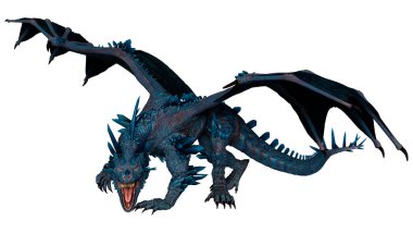 Beyaz arka planda izole edilmiş bir fantezi ejderhanın 3 boyutlu canlandırması