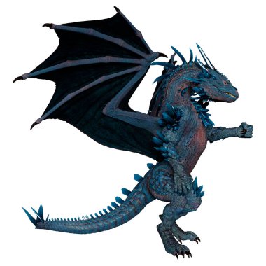 Beyaz arka planda izole edilmiş bir fantezi ejderhanın 3 boyutlu canlandırması