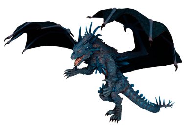 Beyaz arka planda izole edilmiş bir fantezi ejderhanın 3 boyutlu canlandırması