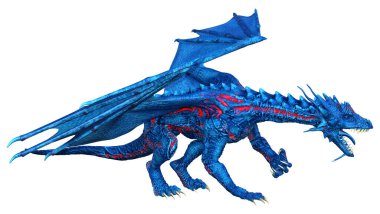 Beyaz arka planda izole edilmiş bir fantezi ejderhanın 3 boyutlu canlandırması