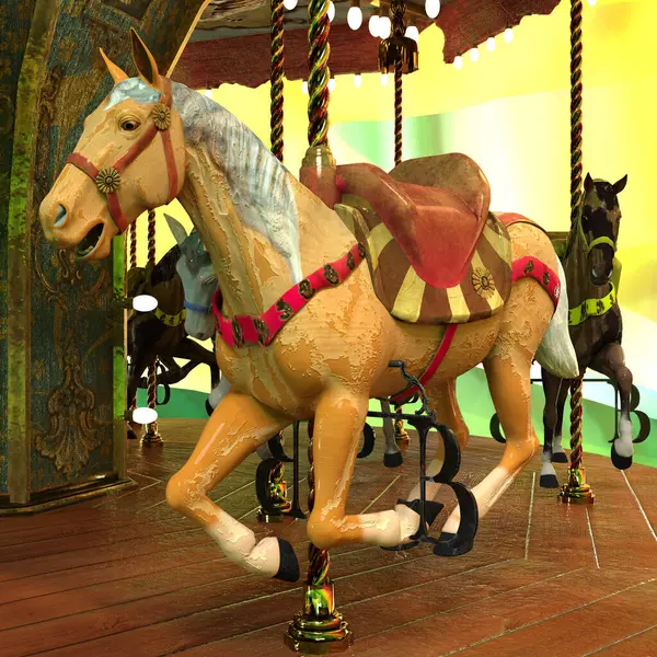 Rendering Karnevalskarusell Med Hästar — Stockfoto