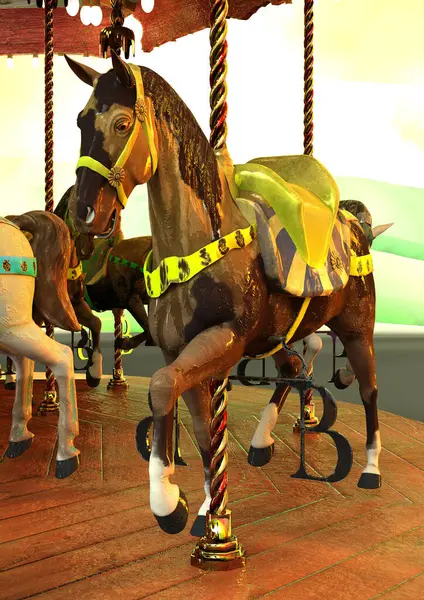 Rendering Karnevalskarusell Med Hästar — Stockfoto