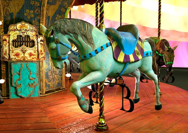 Rendering Vintage Carnival Carousel Horses — Stock Photo, Image