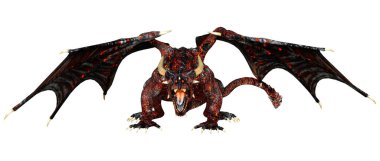 Beyaz arka planda izole edilmiş bir fantezi ejderhanın 3 boyutlu canlandırması