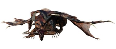 Beyaz arka planda izole edilmiş bir fantezi ejderhanın 3 boyutlu canlandırması