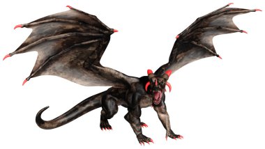 Beyaz arka planda izole edilmiş bir fantezi ejderhanın 3 boyutlu canlandırması