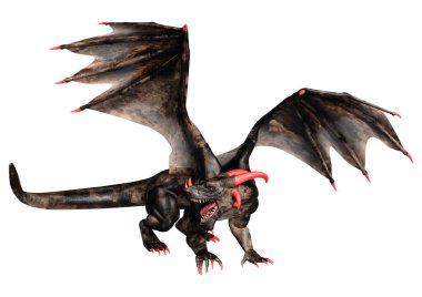 Beyaz arka planda izole edilmiş bir fantezi ejderhanın 3 boyutlu canlandırması