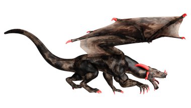 Beyaz arka planda izole edilmiş bir fantezi ejderhanın 3 boyutlu canlandırması