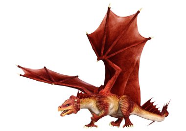 Beyaz arka planda izole edilmiş bir fantezi ejderhanın 3 boyutlu canlandırması