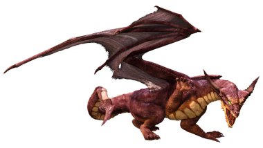 Beyaz arka planda izole edilmiş bir fantezi ejderhanın 3 boyutlu canlandırması