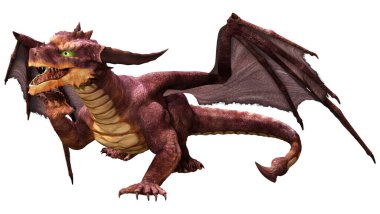 Beyaz arka planda izole edilmiş bir fantezi ejderhanın 3 boyutlu canlandırması