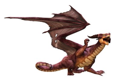 Beyaz arka planda izole edilmiş bir fantezi ejderhanın 3 boyutlu canlandırması