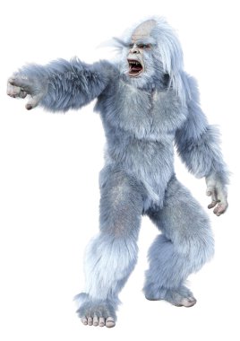 Yeti 'nin beyaz arka planda izole ettiği 3 boyutlu bir fantezi yaratığı.