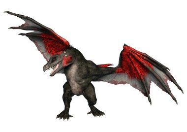 Beyaz arka planda izole edilmiş bir fantezi ejderhanın 3 boyutlu canlandırması