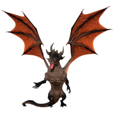 Beyaz arka planda izole edilmiş bir fantezi ejderhanın 3 boyutlu canlandırması