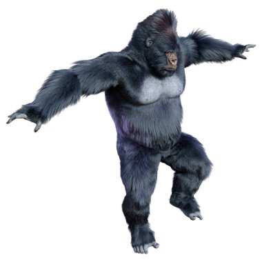 Beyaz arkaplanda izole edilmiş bir siyah goril görüntüsü