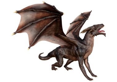 Beyaz arka planda izole edilmiş bir fantezi ejderhanın 3 boyutlu canlandırması