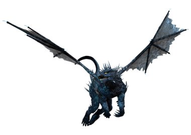 Beyaz arka planda izole edilmiş bir fantezi ejderhanın 3 boyutlu canlandırması