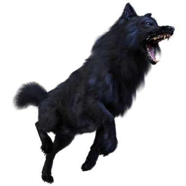 Beyaz arkaplanda izole edilmiş bir siyah kurdun 3D görüntüsü