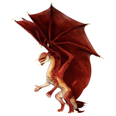 Beyaz arka planda izole edilmiş bir fantezi ejderhanın 3 boyutlu canlandırması