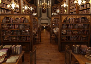 Sihirli bir kütüphanenin 3 boyutlu görüntülemesi