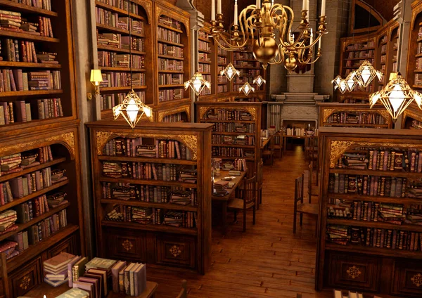 3D rendering of a magic library interior