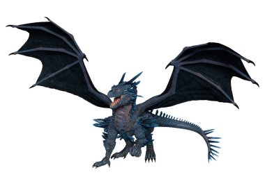 Beyaz arka planda izole edilmiş bir fantezi ejderhanın 3 boyutlu canlandırması