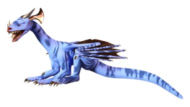 Beyaz arka planda izole edilmiş bir fantezi ejderhanın 3 boyutlu canlandırması