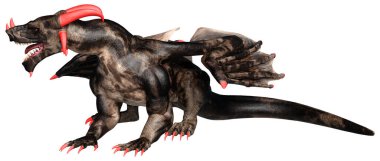 Beyaz arka planda izole edilmiş bir fantezi ejderhanın 3 boyutlu canlandırması