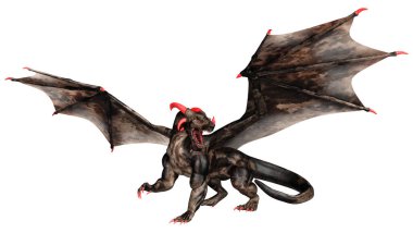 Beyaz arka planda izole edilmiş bir fantezi ejderhanın 3 boyutlu canlandırması