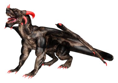 Beyaz arka planda izole edilmiş bir fantezi ejderhanın 3 boyutlu canlandırması