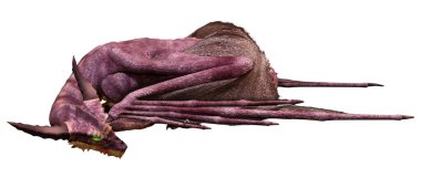 Beyaz arka planda izole edilmiş bir fantezi ejderhanın 3 boyutlu canlandırması